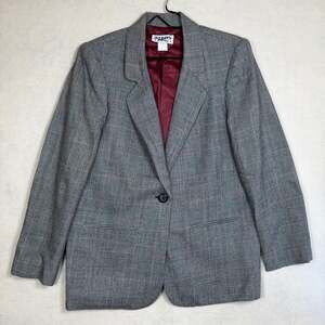 Vintage Nipon Studio Blazer Womens 12 Wool Glen Plaid Jacket Gray Red Check
